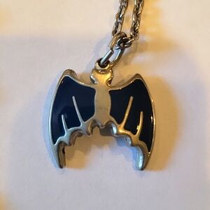 Batman! Circa 1970s Bat necklace dack blue enamel w/original chain